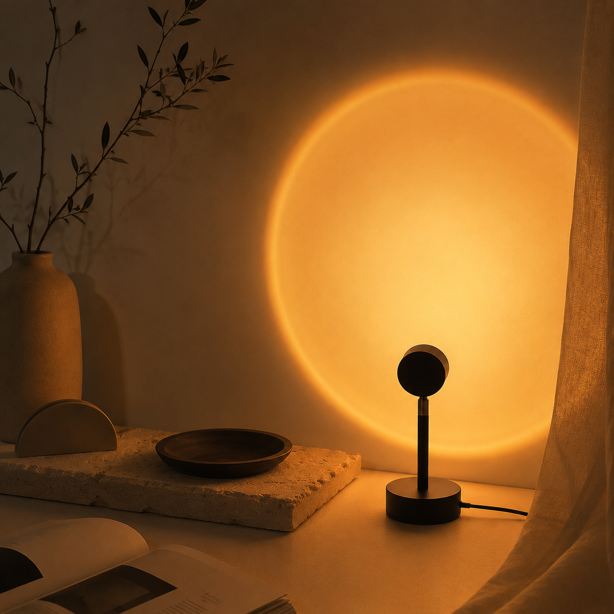 The Dusk sunset lamp creating soft golden light
